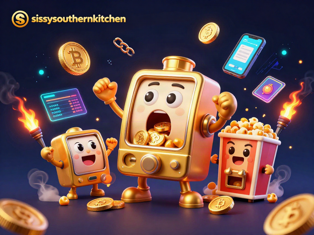 Sissyssouthernkitchen shows a golden slot machine winning a jackpot, surrounded by cheering baby slot machines and coins.