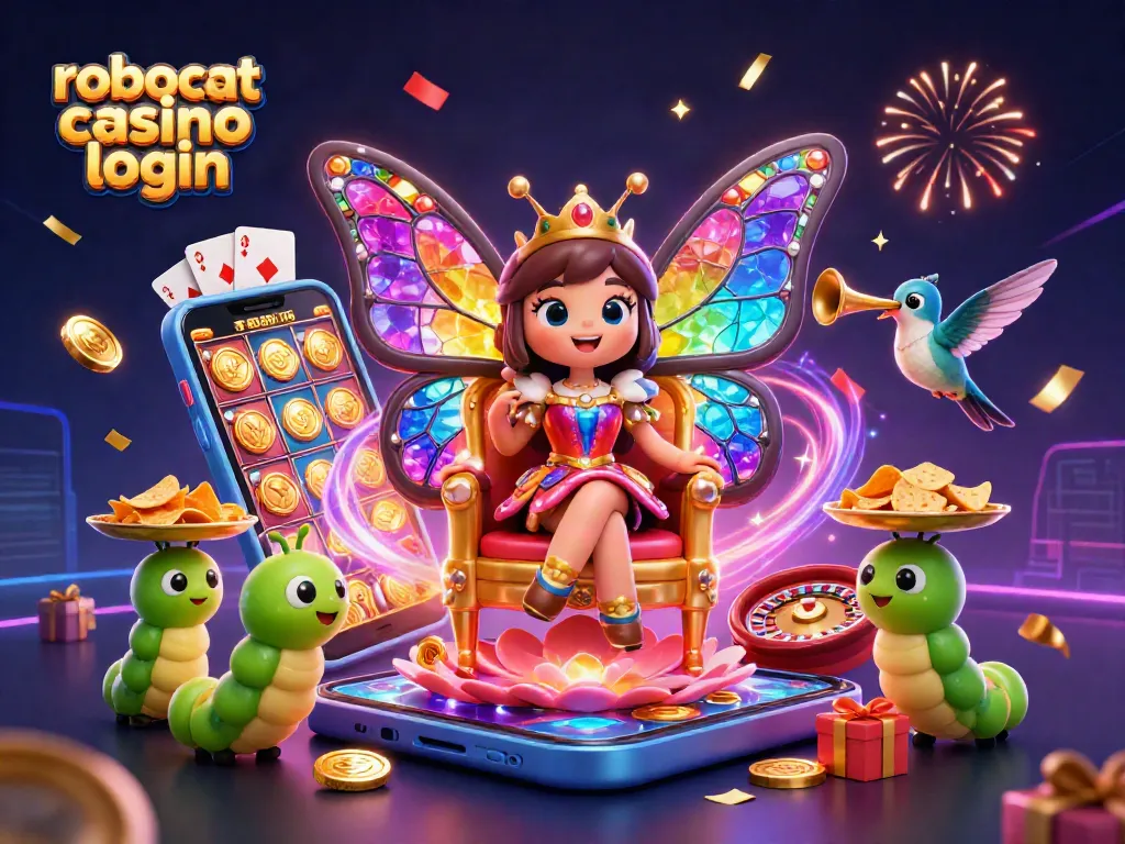 Engage with robocat casino login for a vibrant gaming experience featuring a butterfly queen and slot games.