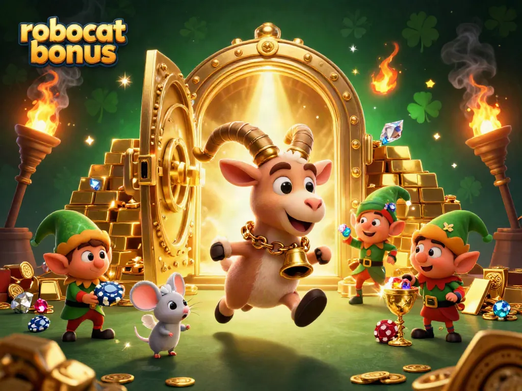 Experience the thrill of the robocat bonus with exciting casino characters and dynamic gold elements.