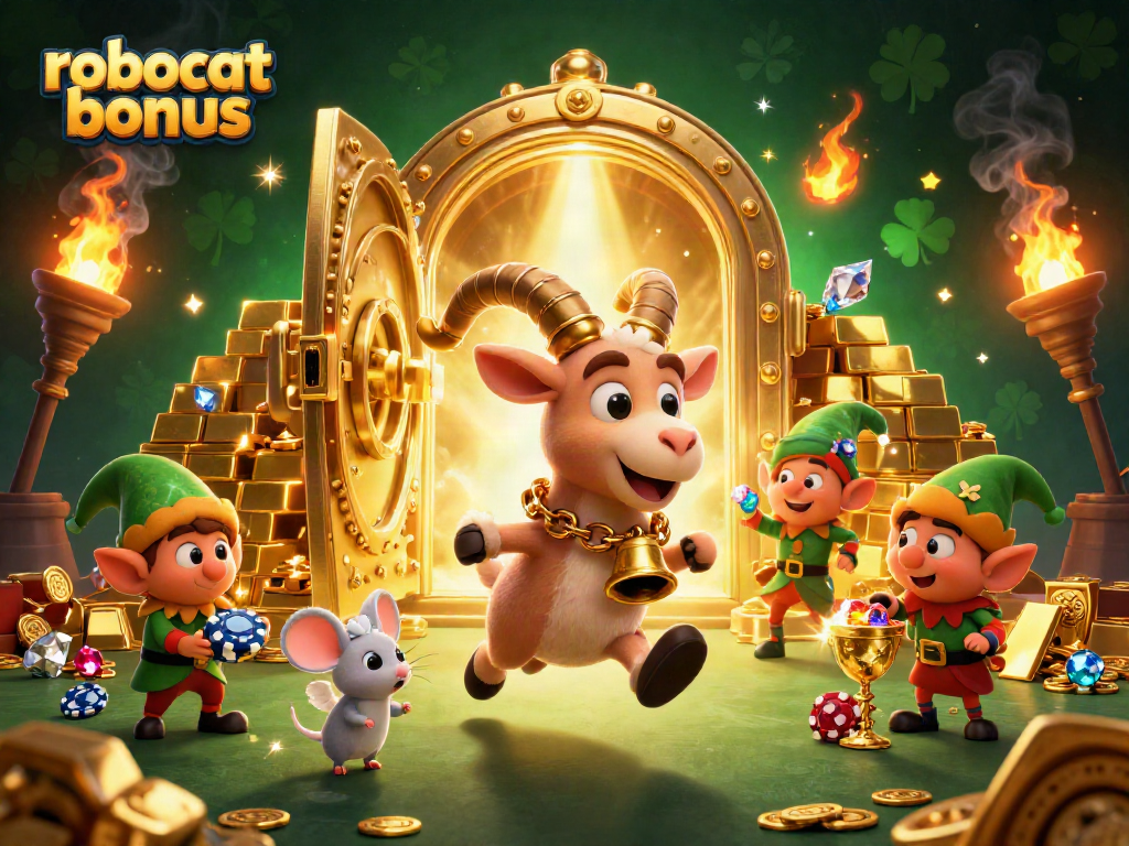 Experience the thrill of the robocat bonus with exciting casino characters and dynamic gold elements.